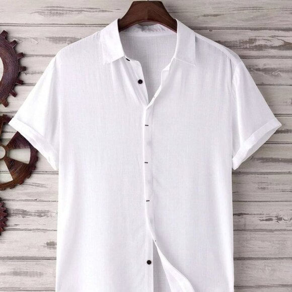 White Basic Men's Button Up Shirt - Picture 1 of 6